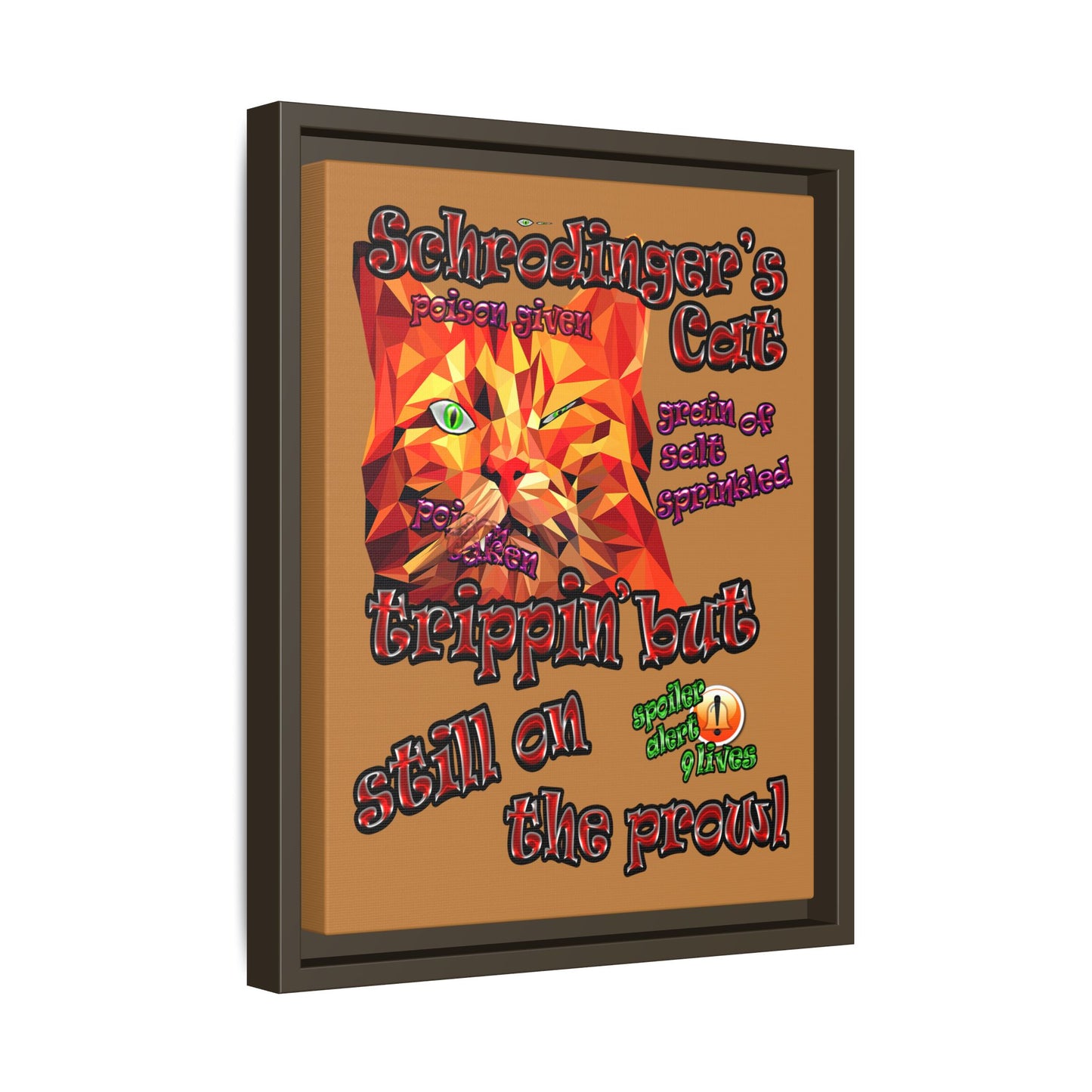 schrodinger's cat - framed canvas art (light brown)