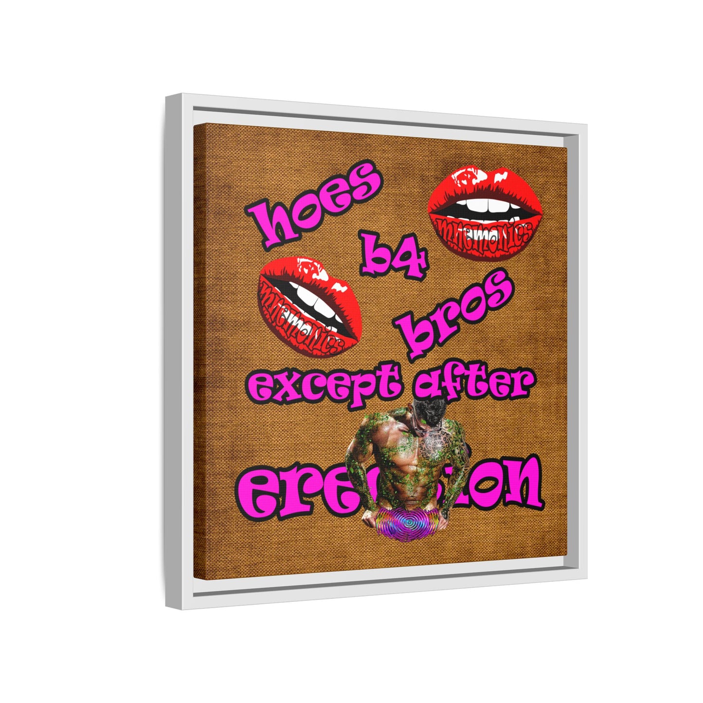 hoes b4 bros - framed canvas art (brown papyrus)