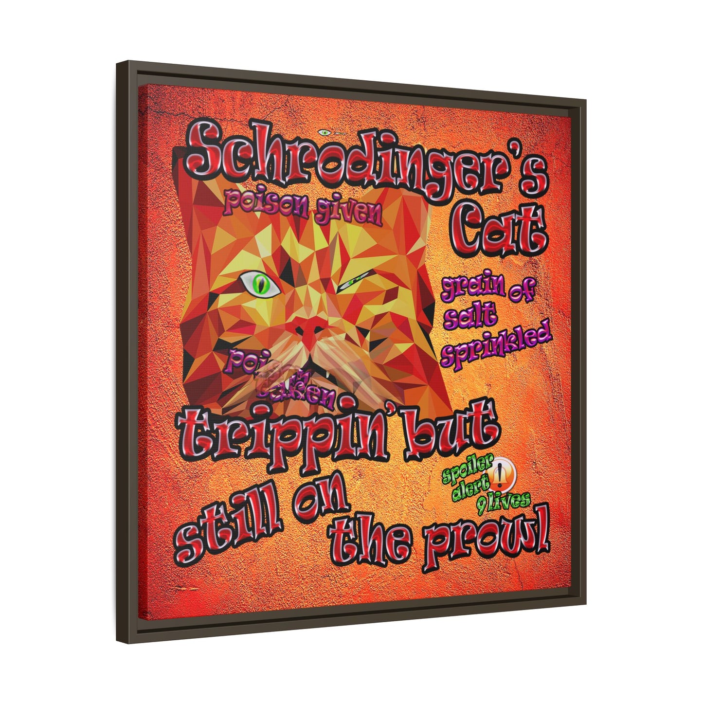 schrodinger's cat - framed canvas art (burnt orange)