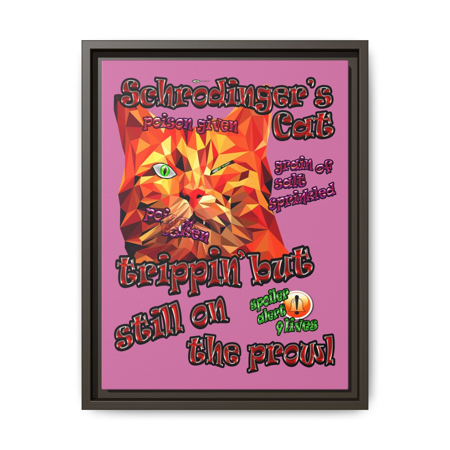 schrodinger's cat - framed canvas art (light pink)