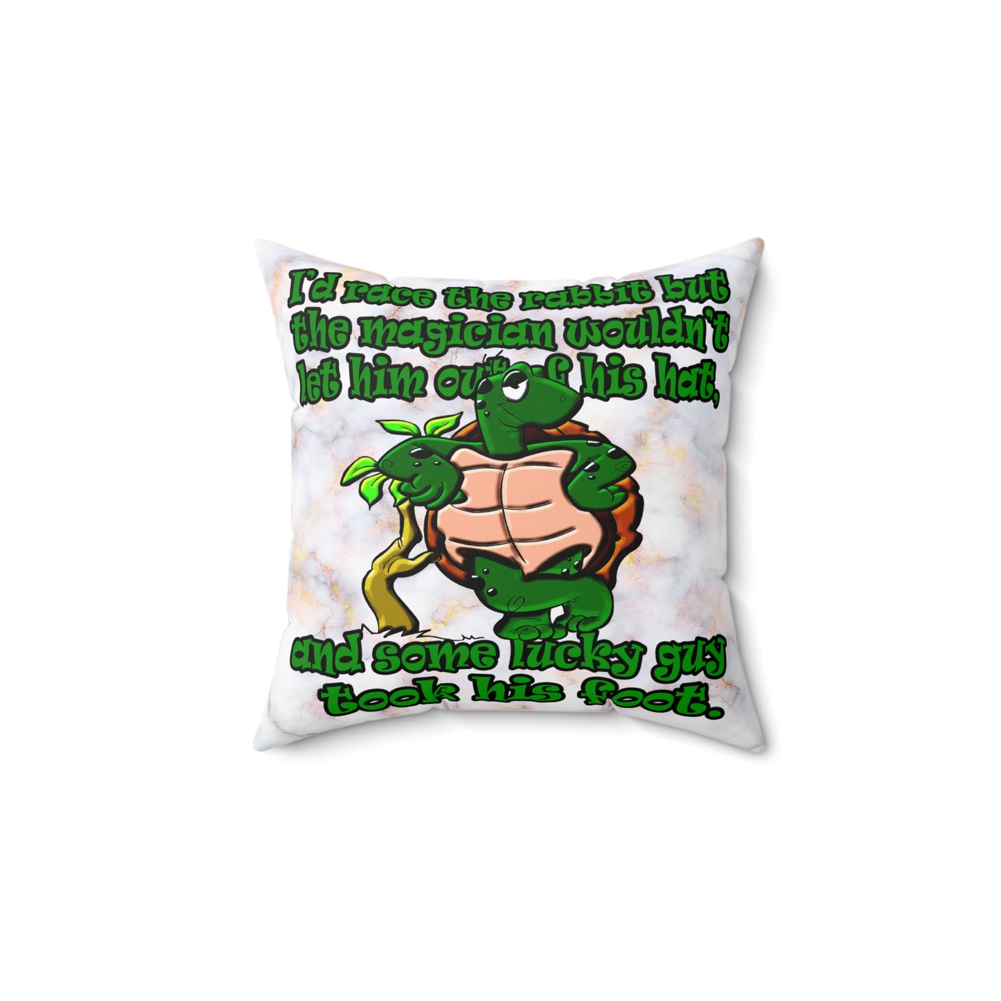 turtle race - Spun Polyester Square Pillow - (white marble)