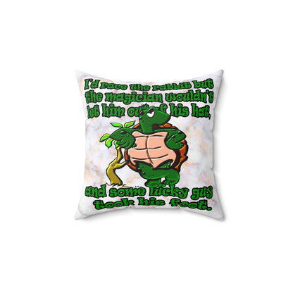 turtle race - Spun Polyester Square Pillow - (white marble)