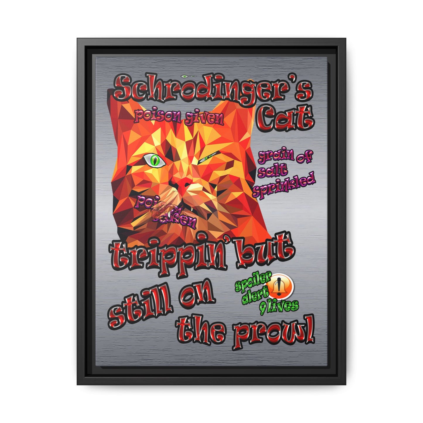 schrodinger's cat - framed canvas art (brushed nickel)