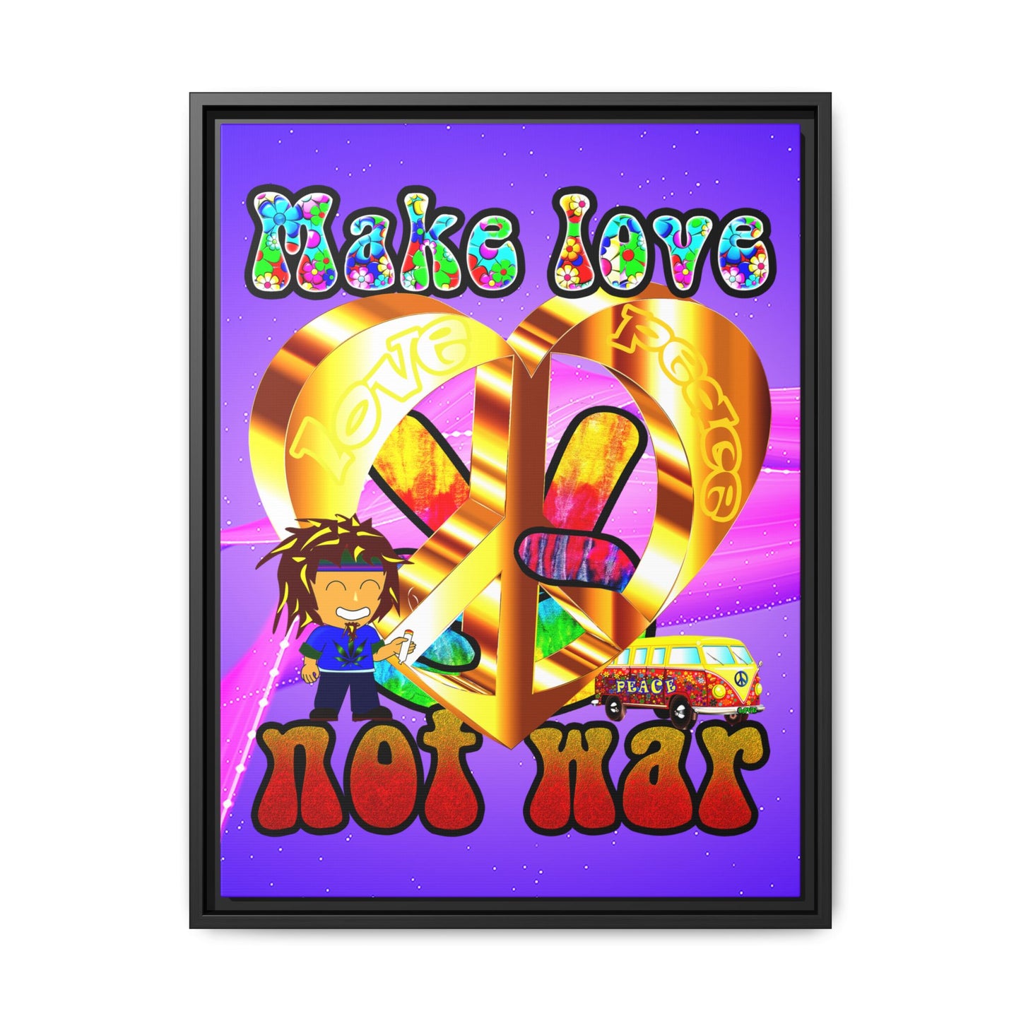 love peace - framed canvas art (purple-pink wave)