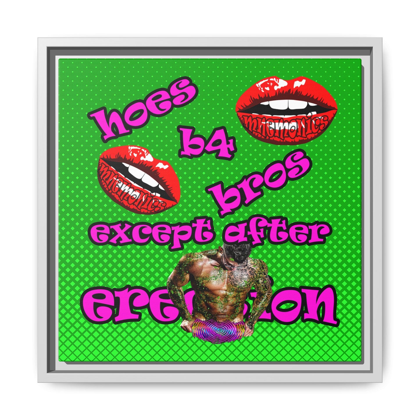 hoes b4 bros - framed canvas art (logo green)