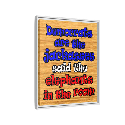 donkeys and elephants - framed canvas art (butterscotch wood finish)