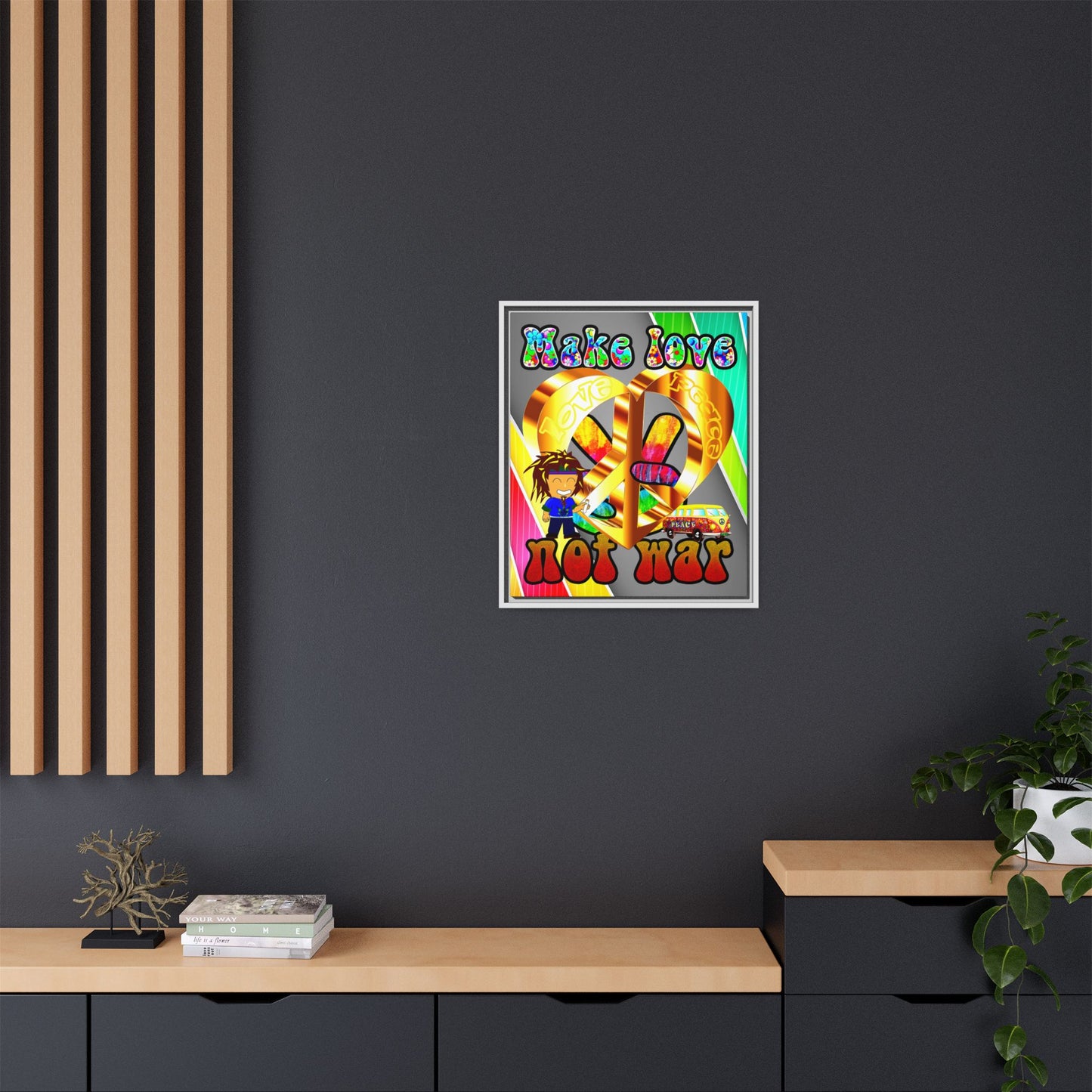 love peace - framed canvas art (rainbow split)
