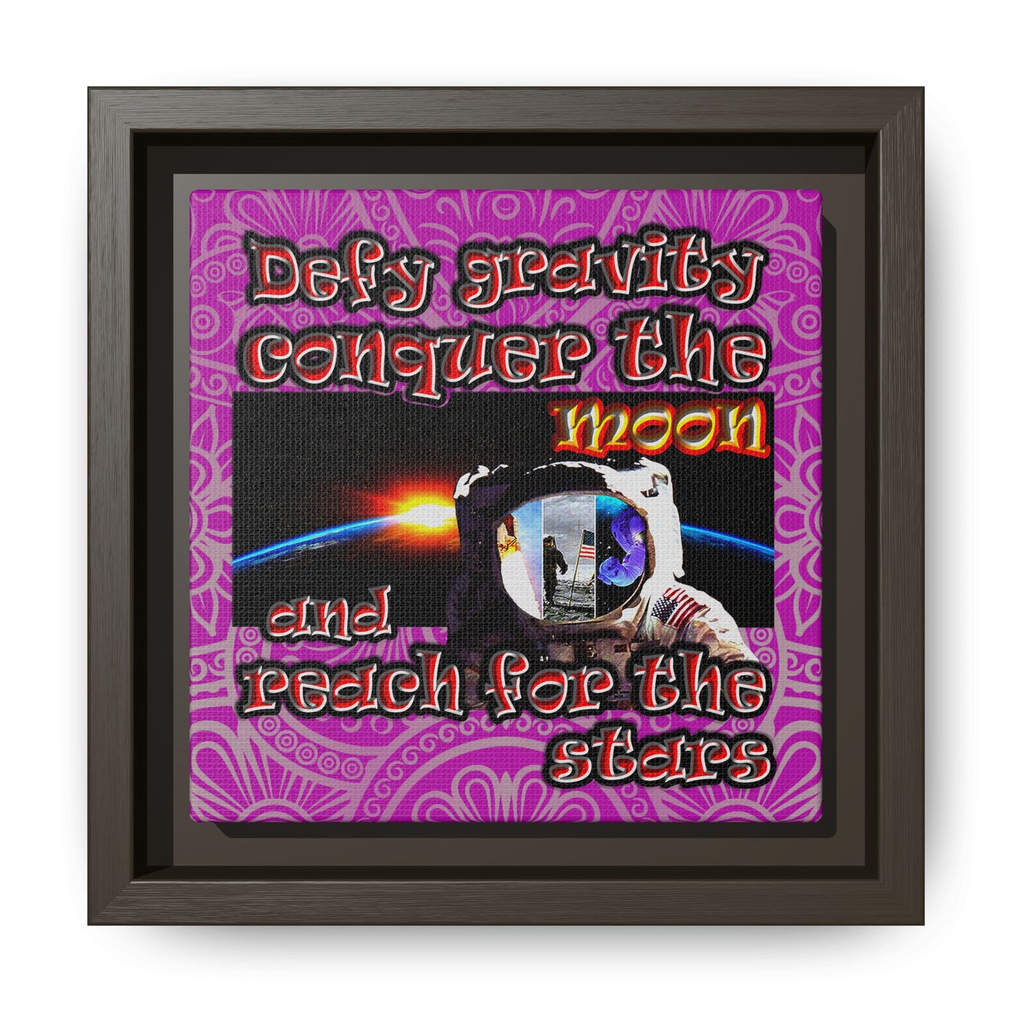 defy conquer reach - framed canvas art (pink swirl)