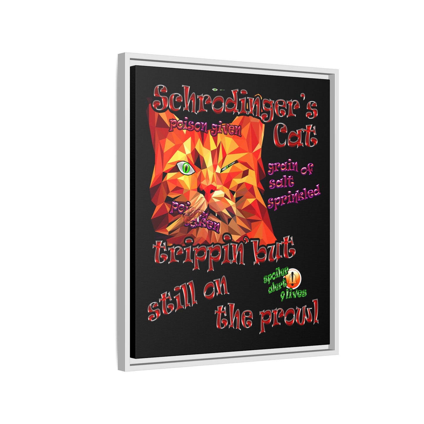 schrodinger's cat - framed canvas art (black)