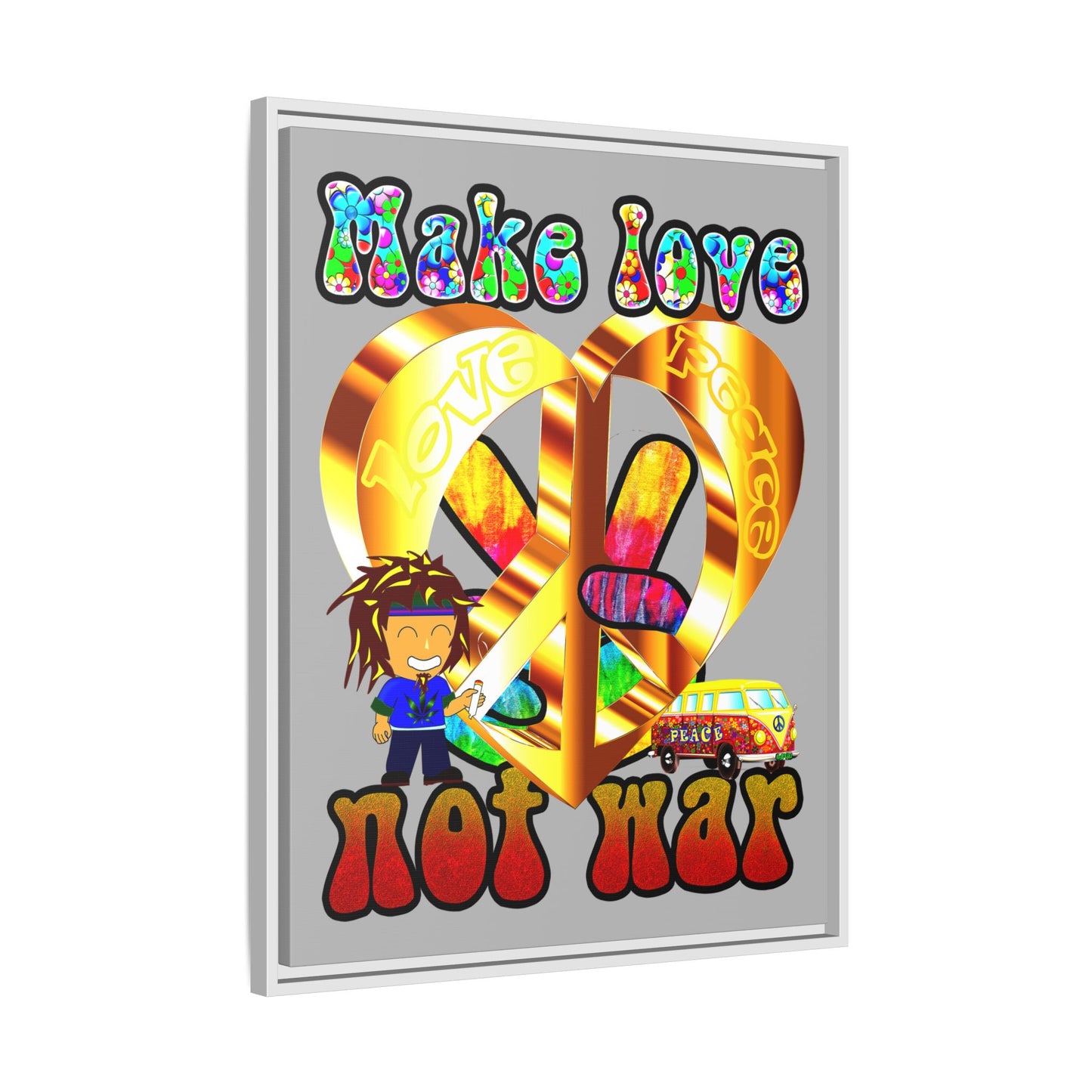 love peace - framed canvas art (light grey)