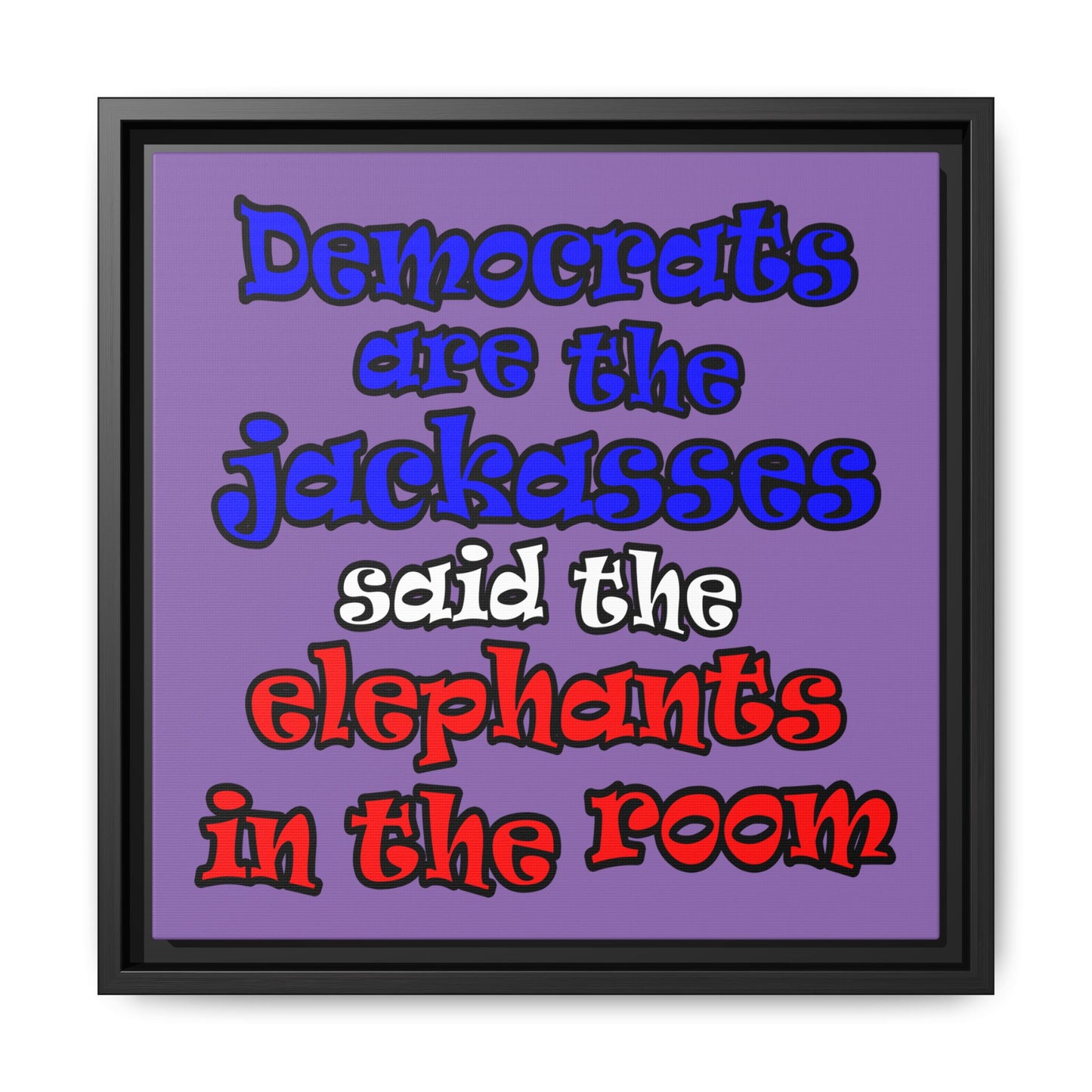 donkeys and elephants - framed canvas art (light purple)