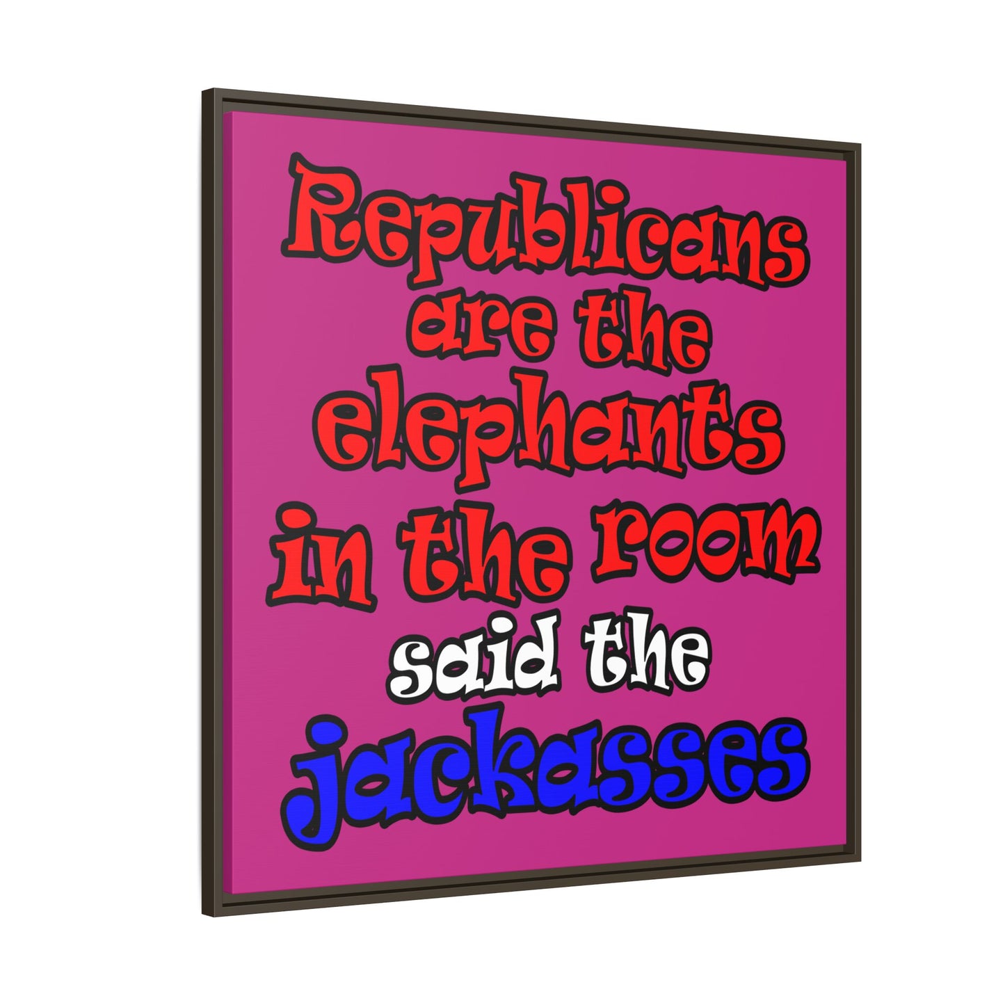 donkeys and elephants - framed canvas art (pink)