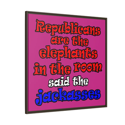donkeys and elephants - framed canvas art (pink)
