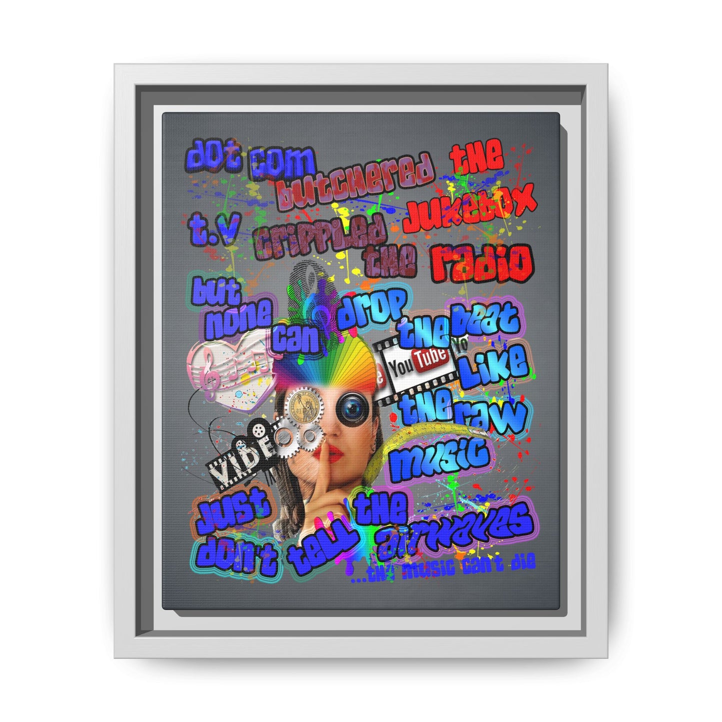 drop the beat - framed canvas art (grey-light grey)