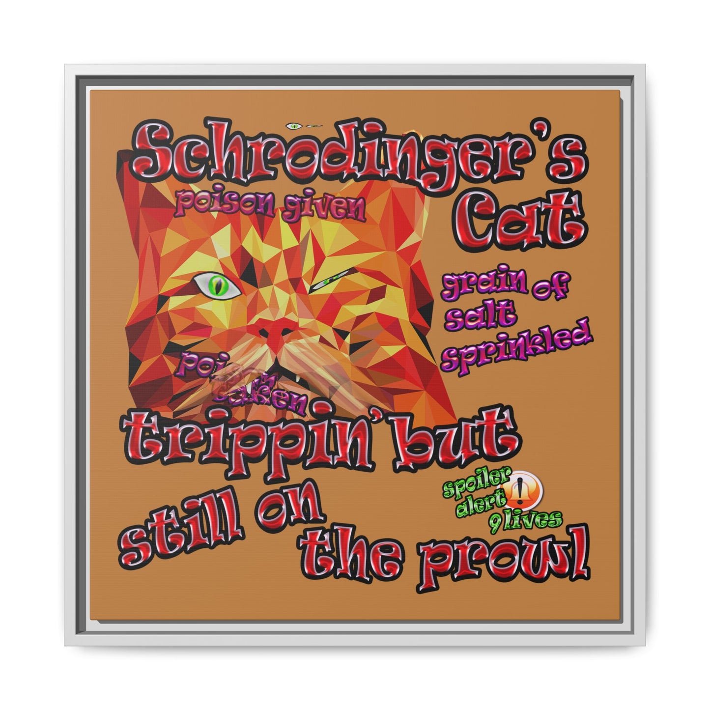 schrodinger's cat - framed canvas art (light brown)