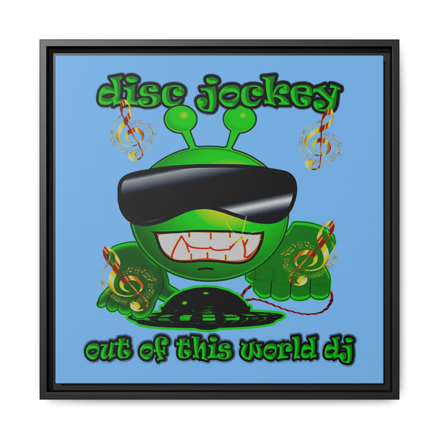 disc jockey - framed canvas art (light blue)