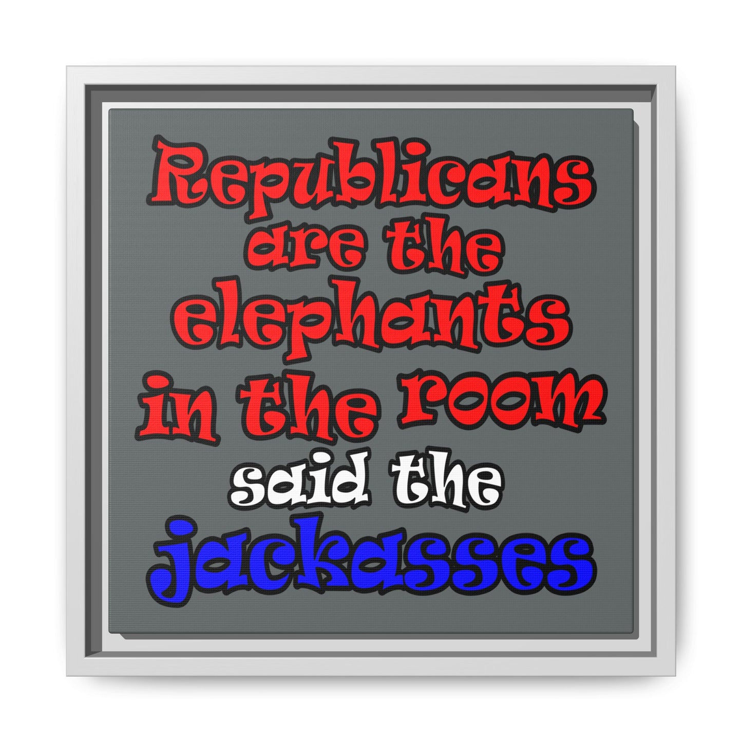 donkeys and elephants - framed canvas art (dark grey)
