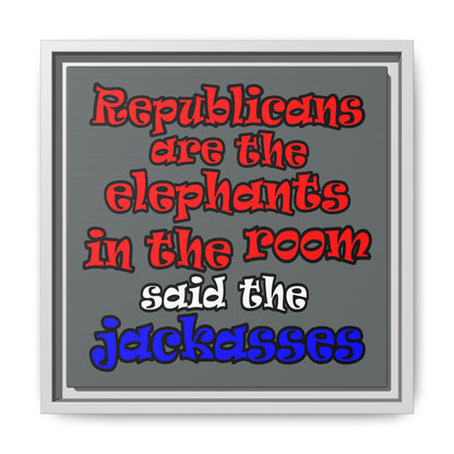 donkeys and elephants - framed canvas art (dark grey)