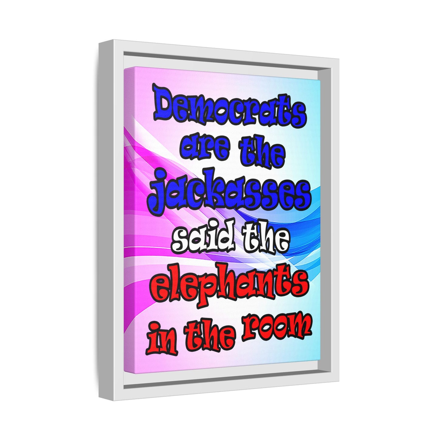 donkeys and elephants - framed canvas art (light blue-pink wave)
