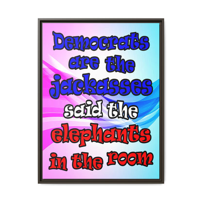 donkeys and elephants - framed canvas art (light blue-pink wave)