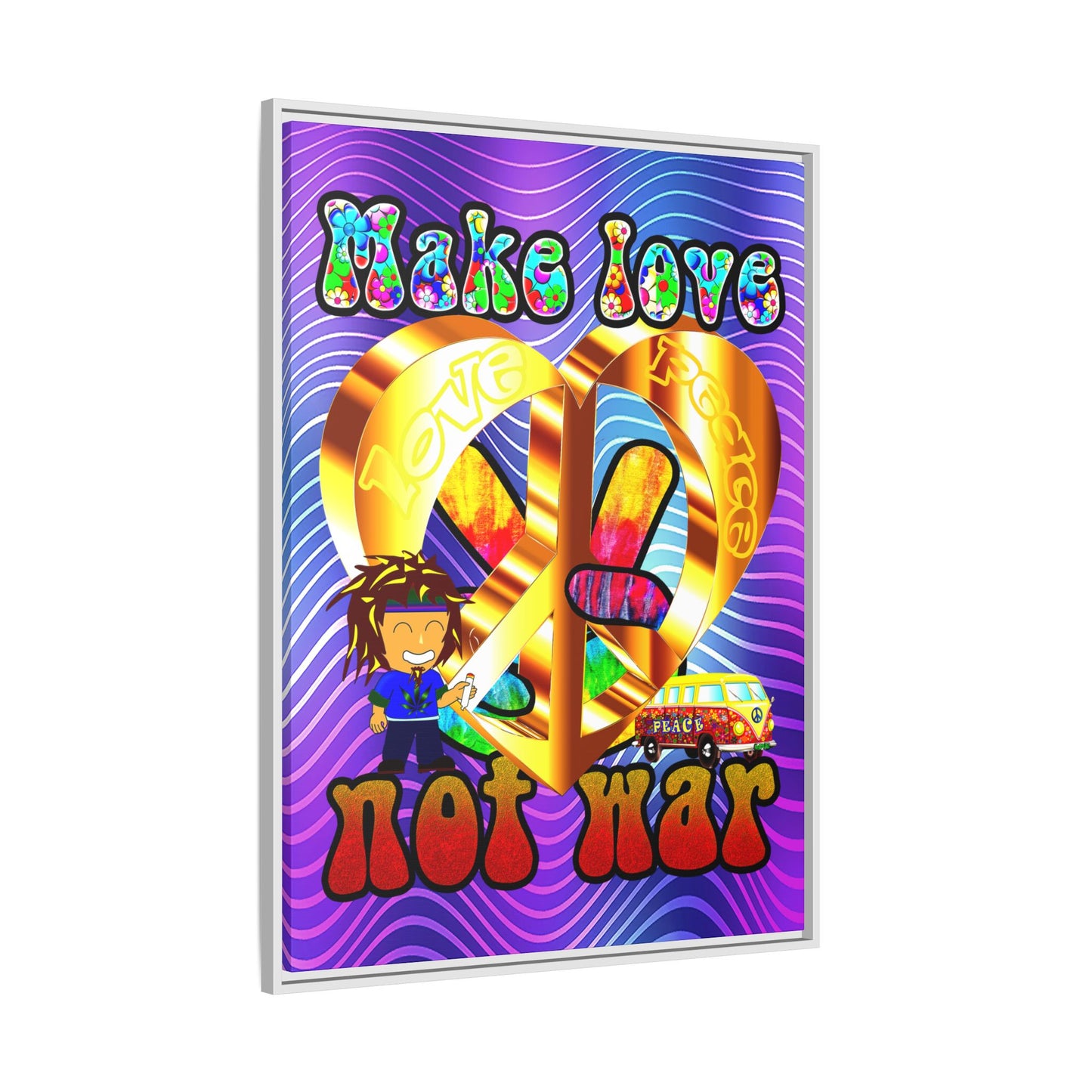 love peace - framed canvas art (purple wave)