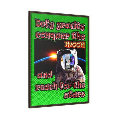 defy conquer reach - framed canvas art (logo green)