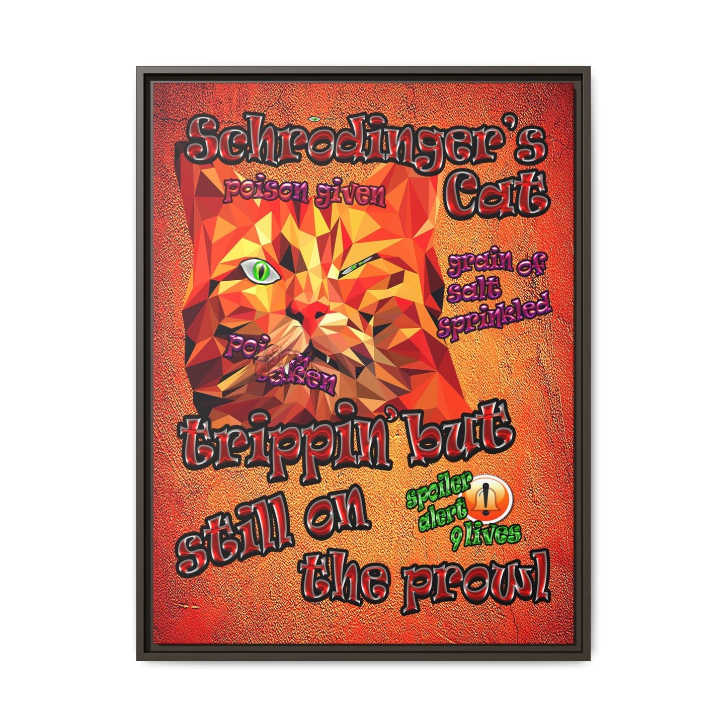 schrodinger's cat - framed canvas art (burnt orange)