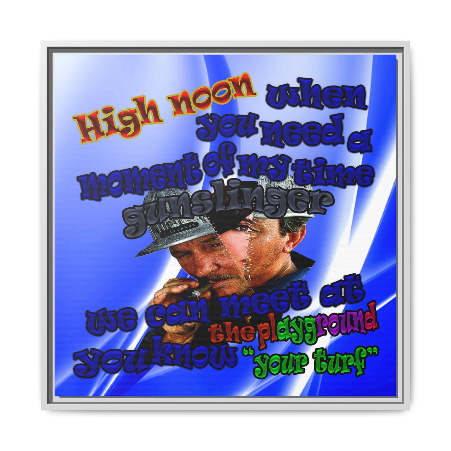 high noon - framed canvas art (blue-white wave)