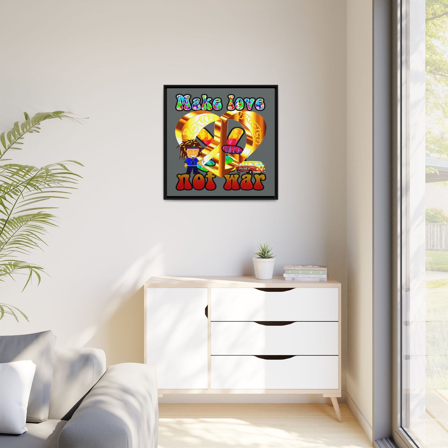 love peace - framed canvas art (dark grey)
