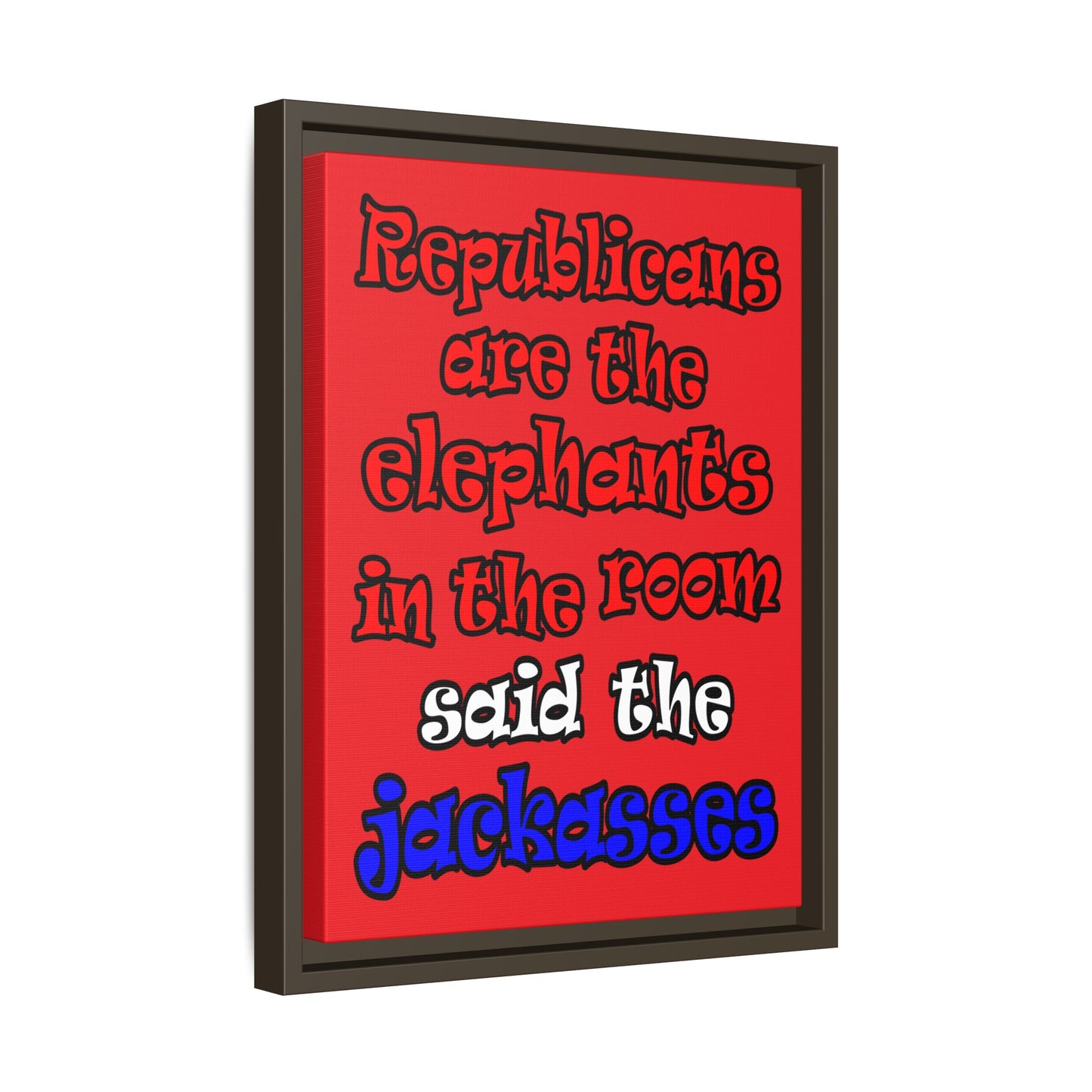 donkeys and elephants - framed canvas art (red)