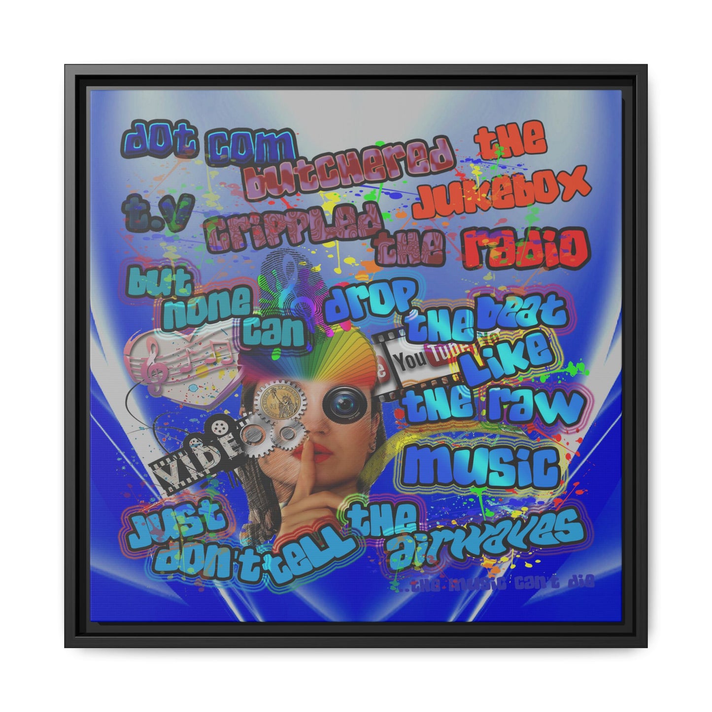 drop the beat - framed canvas art (blue-white wave)