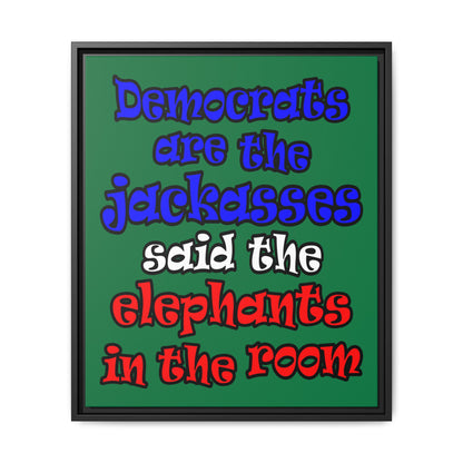 donkeys and elephants - framed canvas art (dark green)