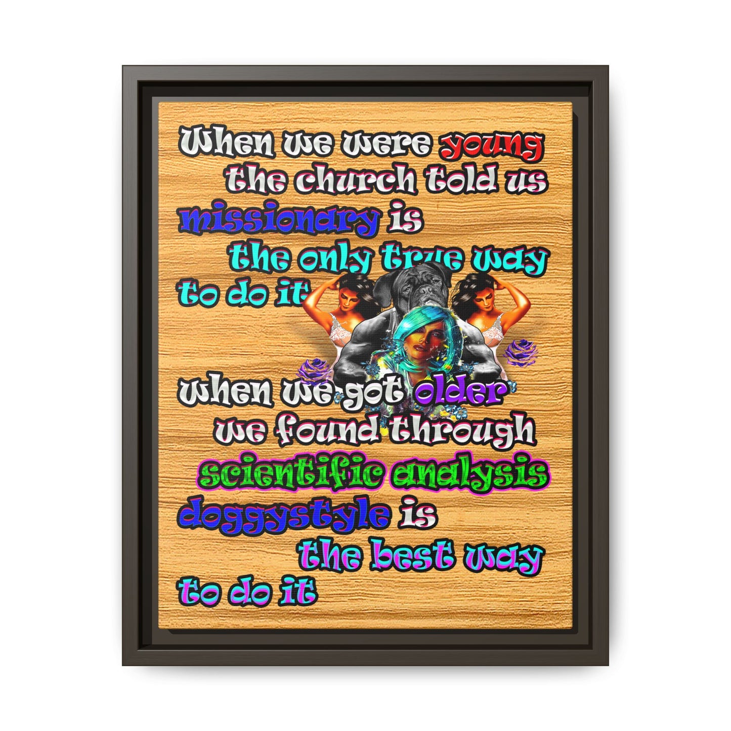 doggystyle - framed canvas art (butterscotch wood finish)