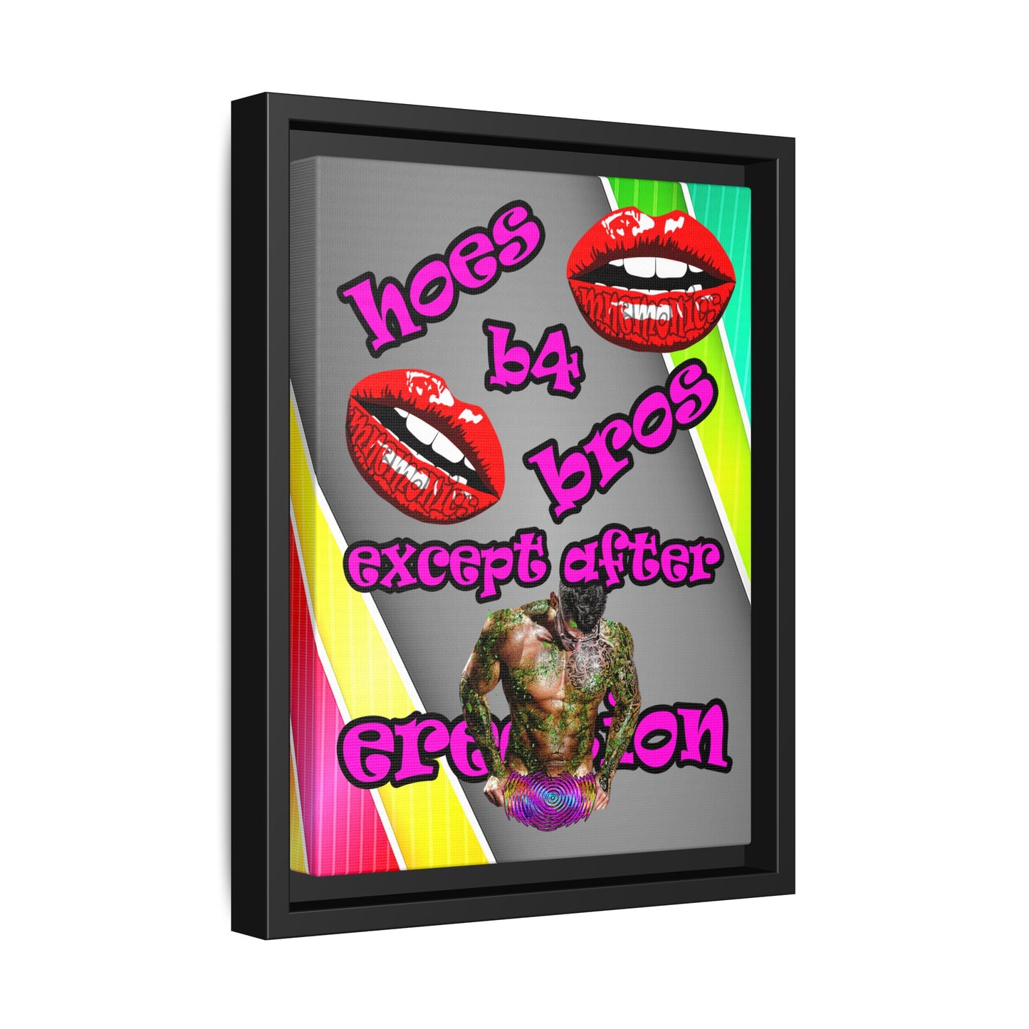 hoes b4 bros - framed canvas art (rainbow split)