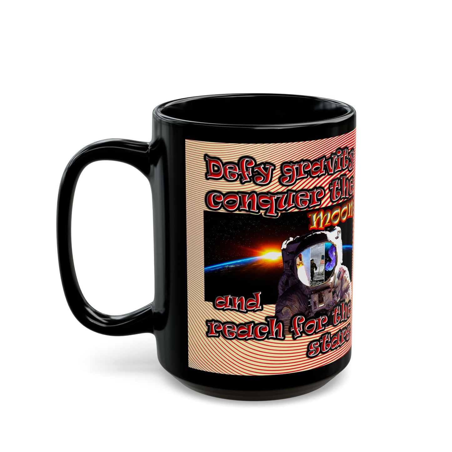defy conquer reach - Black Mug (yellow-orange wave)