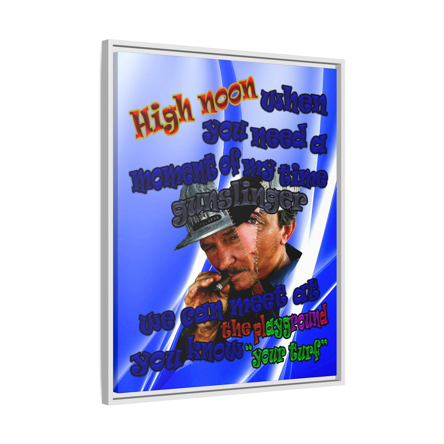 high noon - framed canvas art (blue-white wave)