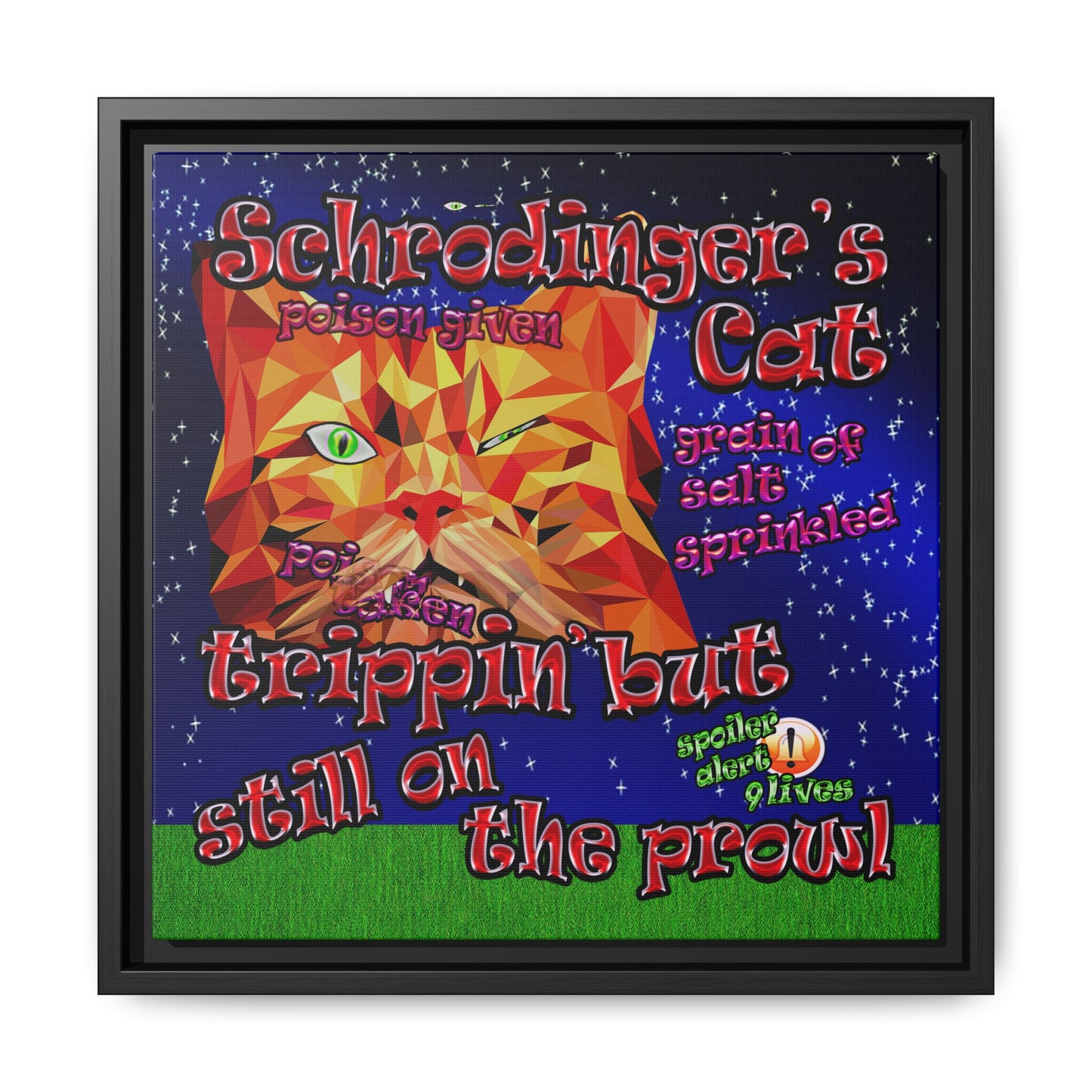 schrodinger's cat - framed canvas art ('snoops' background)