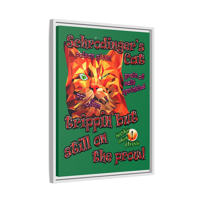 schrodinger's cat - framed canvas art (dark green)