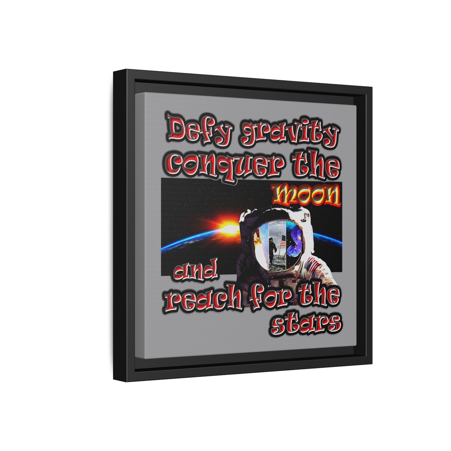 defy conquer reach - framed canvas art (grey)