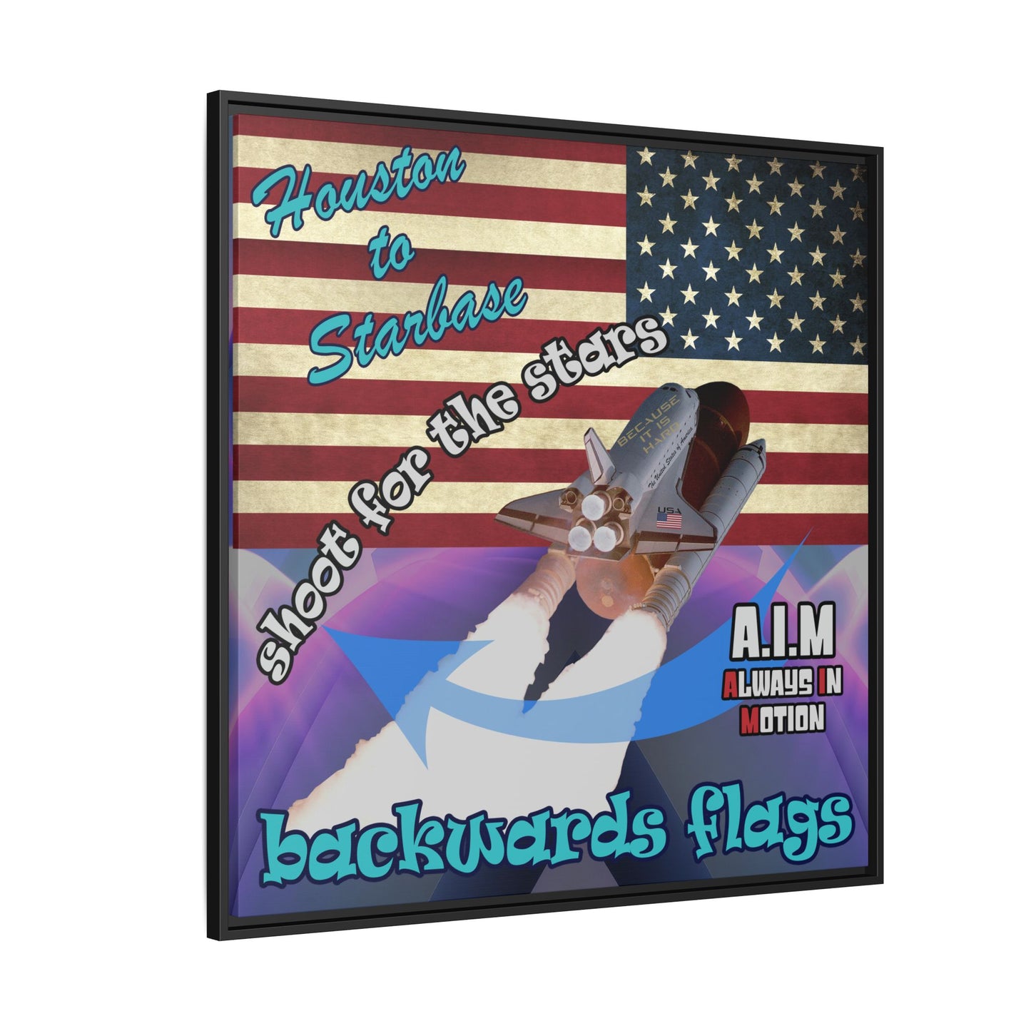 shoot for the stars - framed canvas art (grey-pink wave)