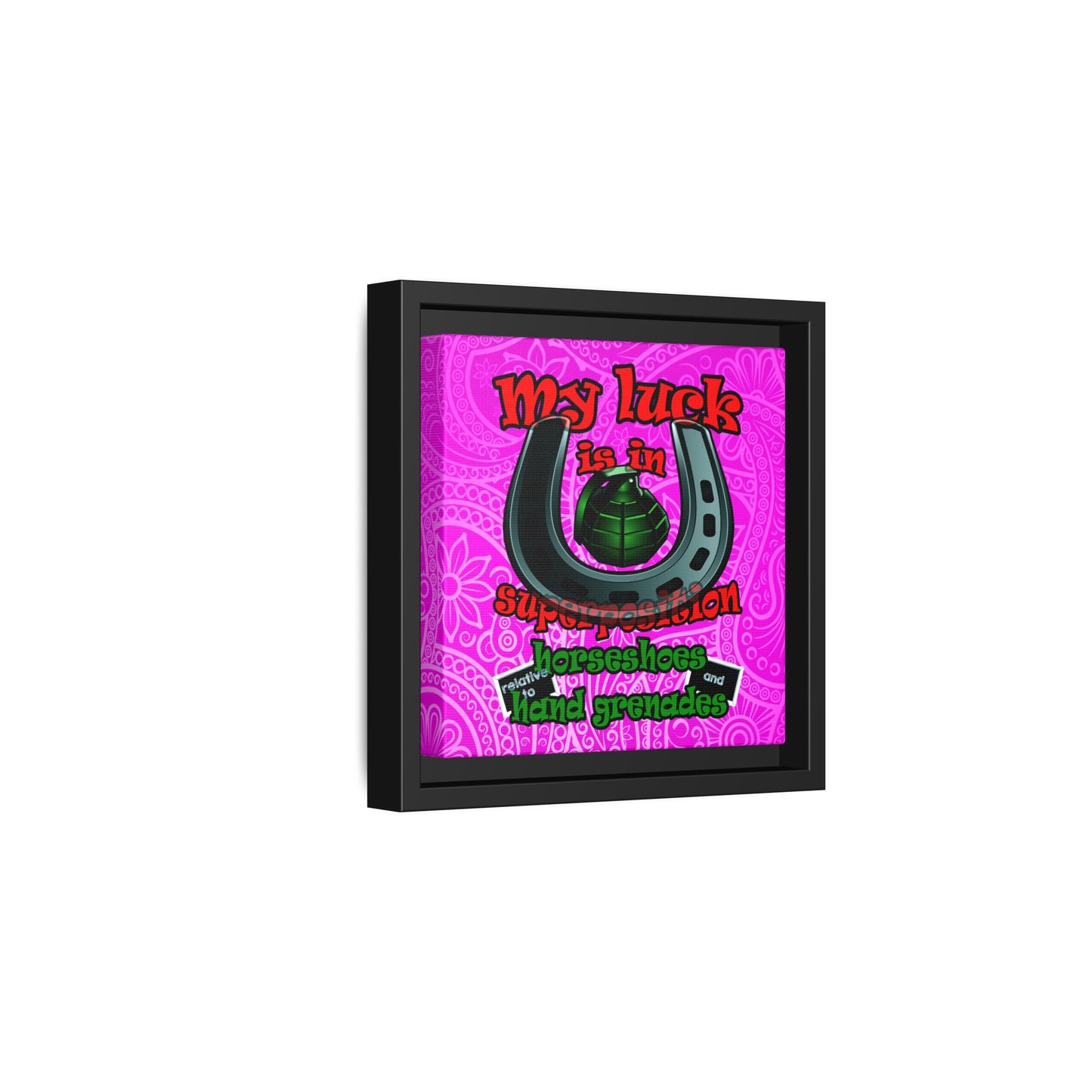 my luck - framed canvas art (pink swirl)