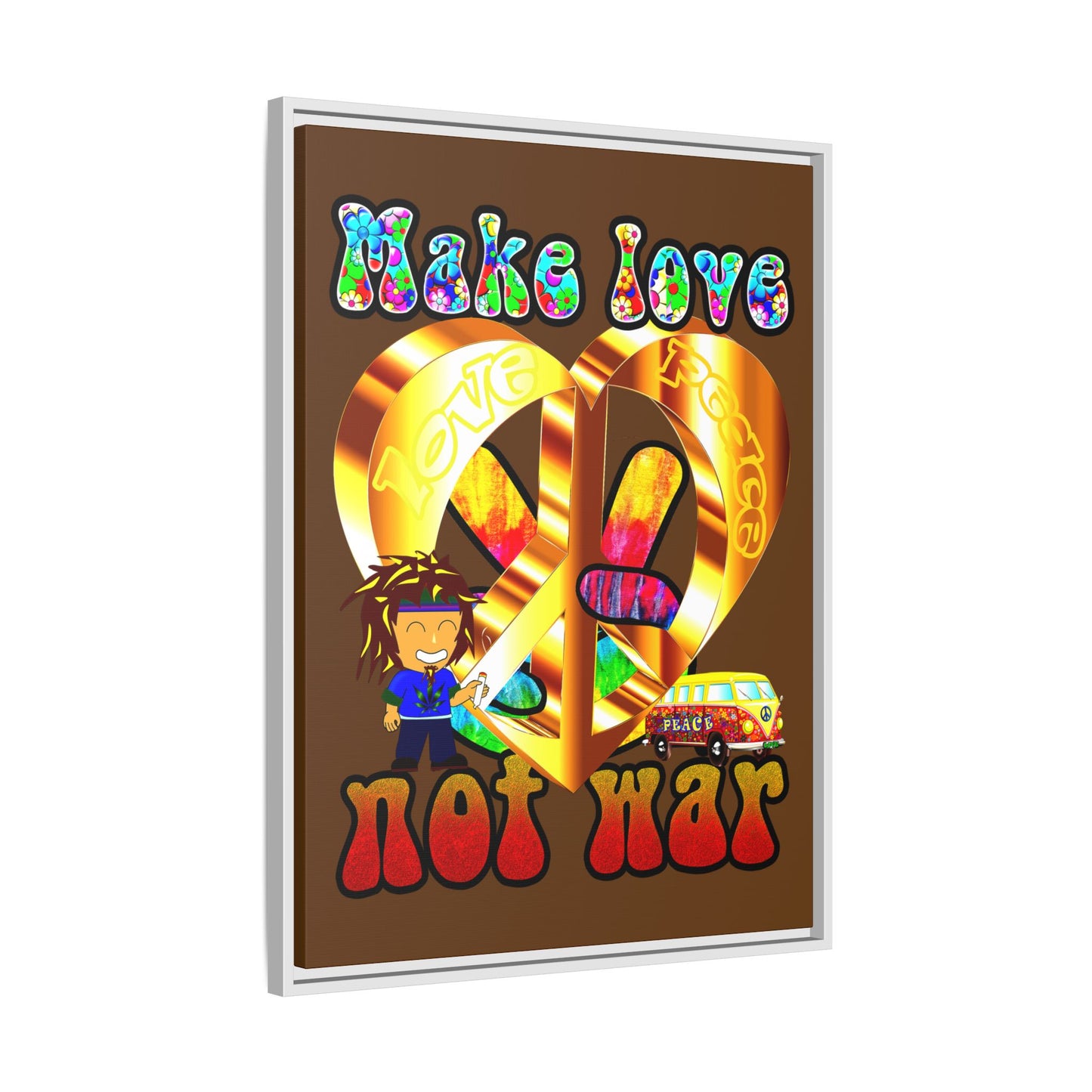 love peace - framed canvas art (brown)