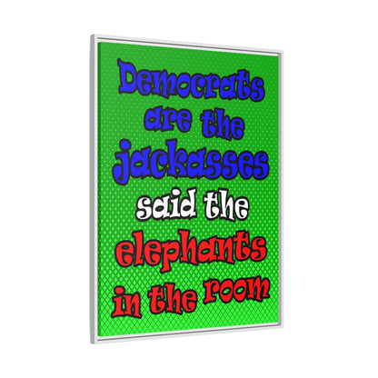 donkeys and elephants - framed canvas art (logo green)