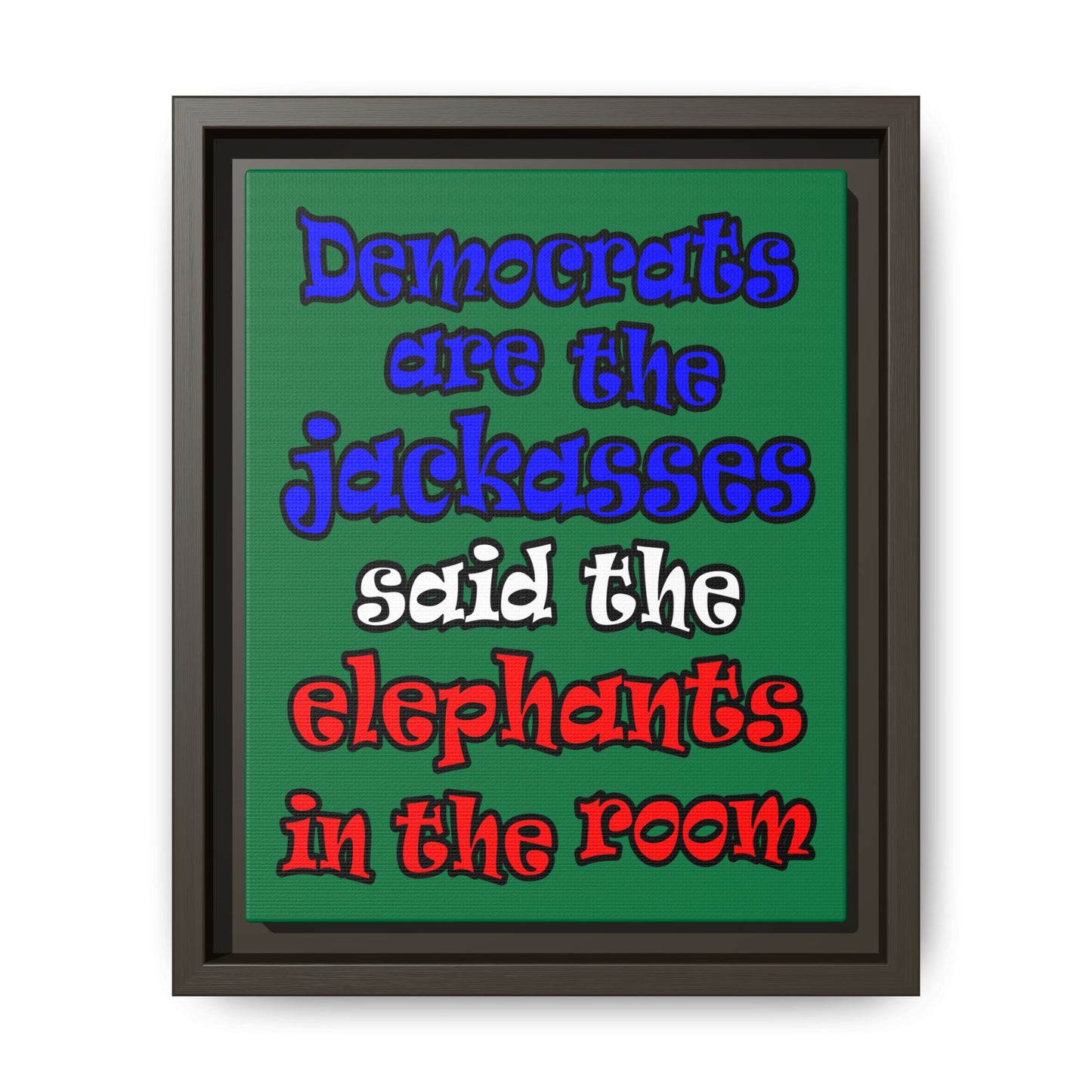 donkeys and elephants - framed canvas art (dark green)