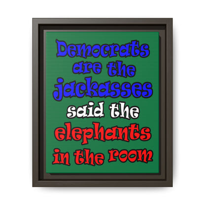 donkeys and elephants - framed canvas art (dark green)