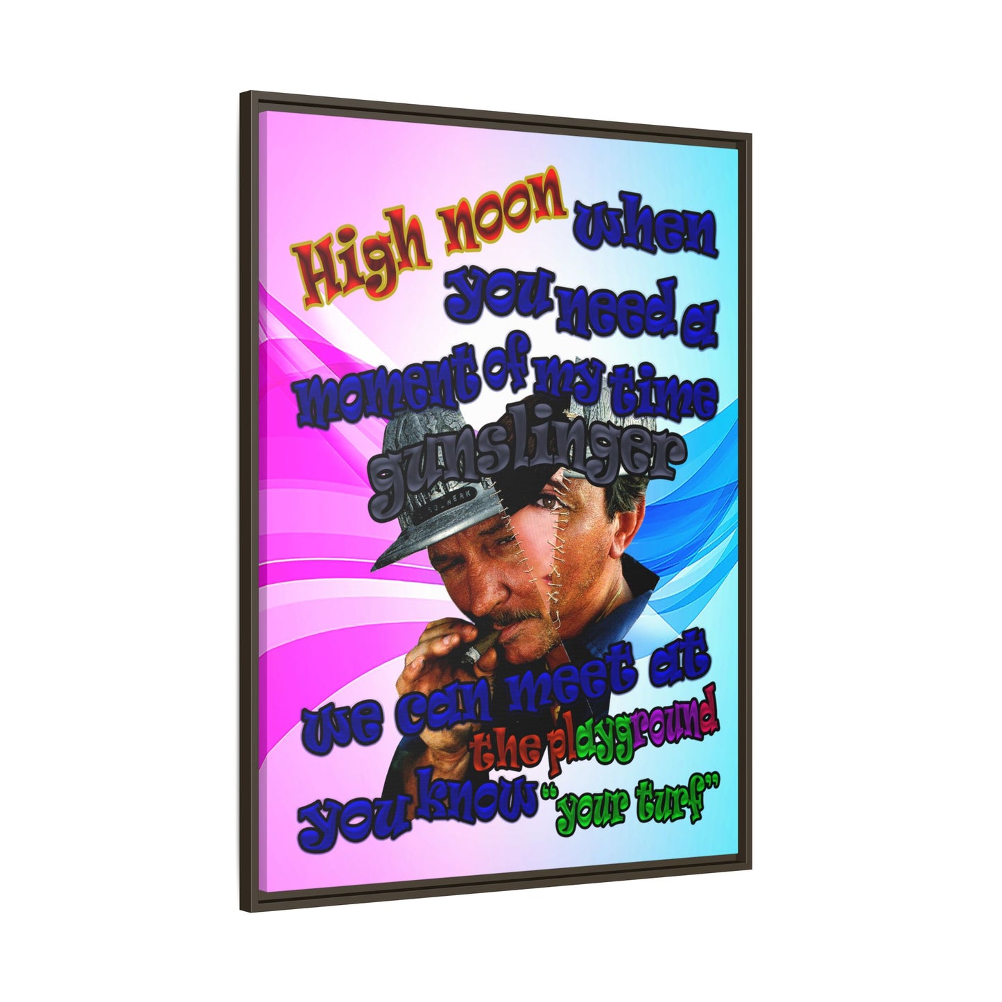 high noon - framed canvas art (light blue-pink wave)