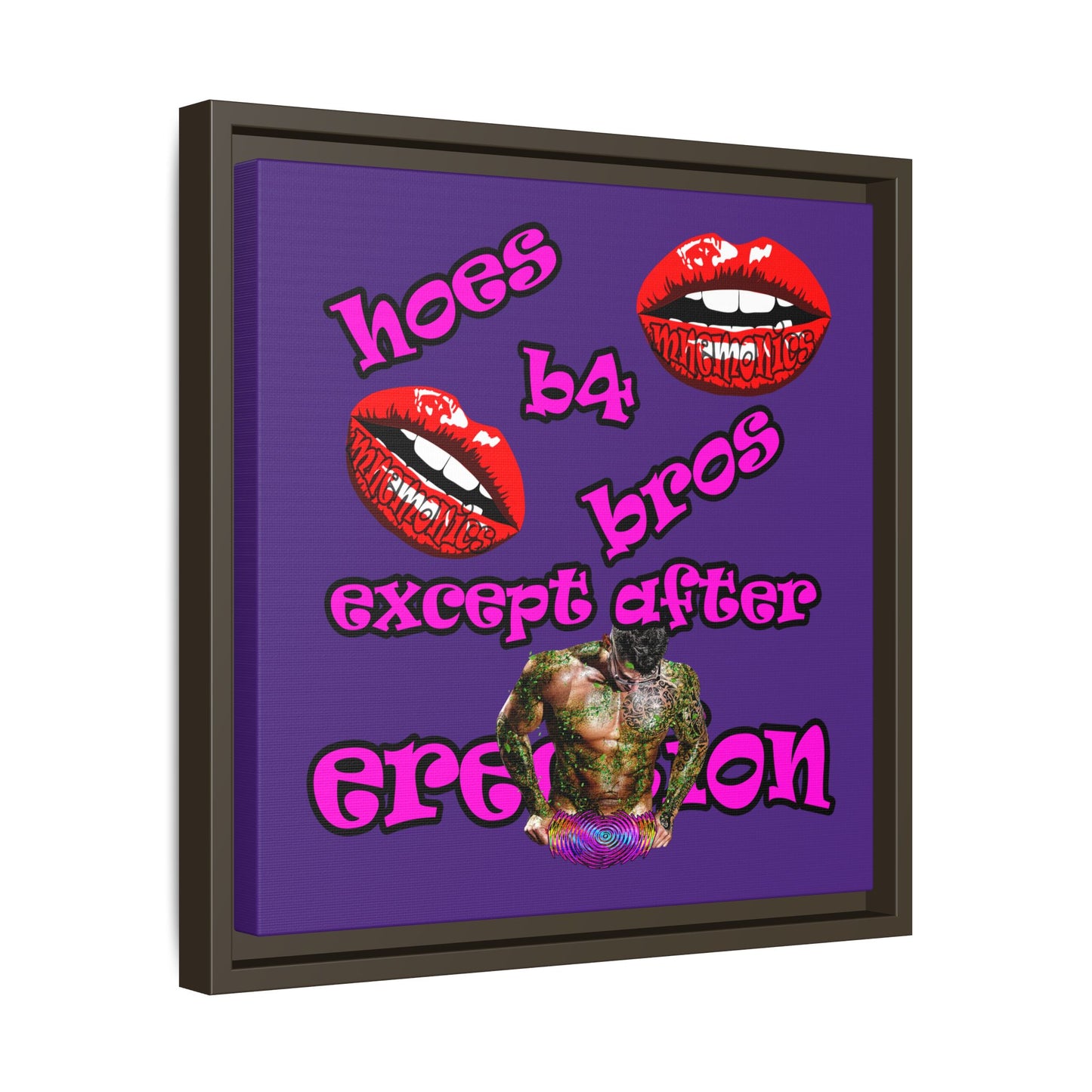hoes b4 bros - framed canvas art (purple)
