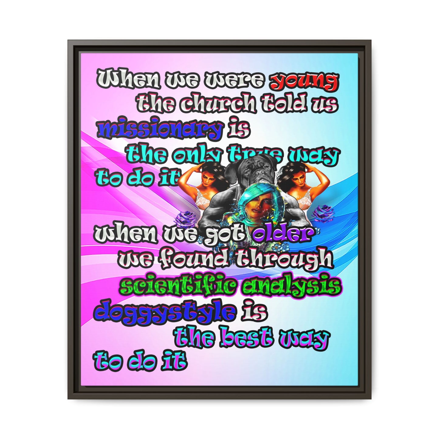 doggystyle - framed canvas art (light blue-pink wave)