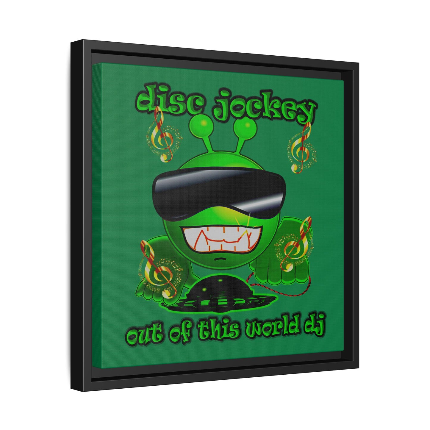 disc jockey - framed canvas art (dark green)