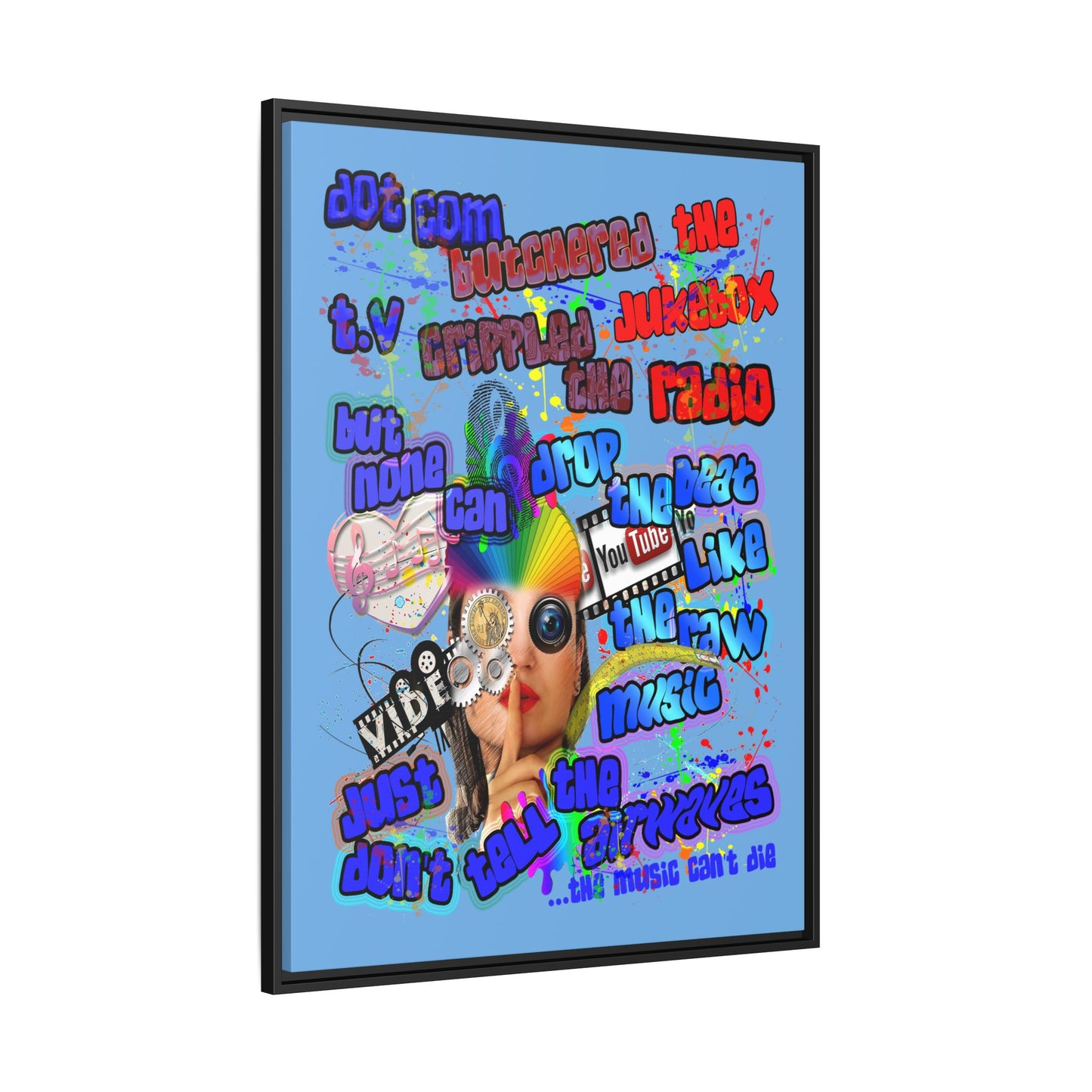 drop the beat - framed canvas art (light blue)